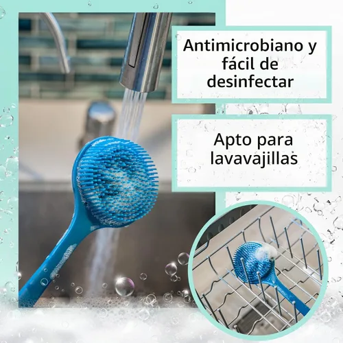 Vista 7 de Cepillo Corporal de Silicona de Mango Largo Flexible y Fregador de Cabello - Cepillo de Espalda para Baño y Ducha, Masajeador de Cabello y Cuero