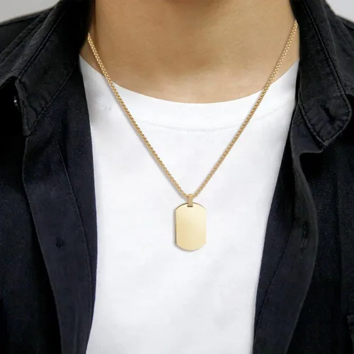 Vista 5 de Geoffrey Beene Collar con colgante de placa de perro grabable de acero inoxidable para hombre