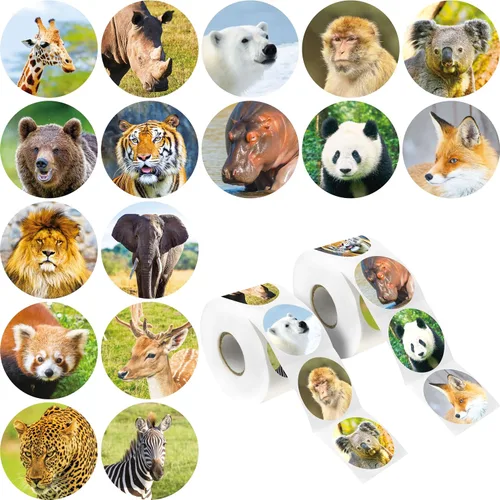 Vista 7 de 600 adorables calcomanías redondas de animales terrestres en 16 diseños con línea perforada versión ampliada (cada uno mide 1.5 pulgadas de diámetro)