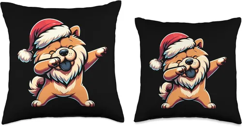 Vista 3 de Xmas Chow Chow Gifts Christmas Chow Dog Dab Pose Santa Hat Xmas Throw Pillow, 16x16, Multicolor