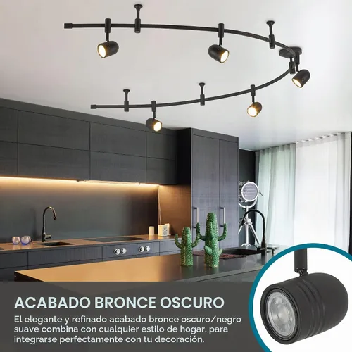 Vista 4 de Catalina Lighting Lámpara de Techo con Riel de 96", Bronce Frotado con Aceite, Riel Flexible LED Transicional de 5 Luces, Bombilla Incluida