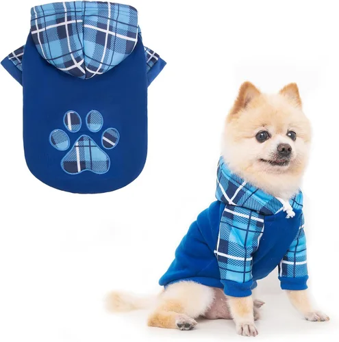 Vista 17 de KOOLTAIL Sudadera a cuadros con capucha, con gorro y bolsillo, para perros pequeños, medianos y grandes y gatos, abrigo suave y cálido para invierno