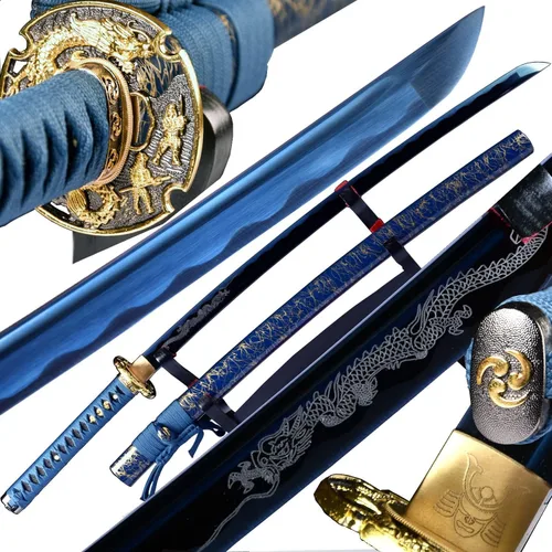 Vista 14 de Espada samurái japonesa auténtica hecha a mano de acero de alto carbono 1095 de acero de alto carbono, espada samurái japonesa de espiga completa