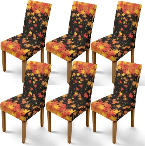 Vista 27 de Rnyleeg Juego de 1 fundas para sillas de comedor de otoño, diseño de hojas, para sala de estar, sin brazos, funda elástica para silla de cóctel