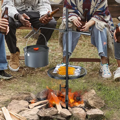 Vista 8 de VEVOR Parrilla giratoria para fogata, parrilla para hoyo de fuego con rejilla sobre hoyos de fuego, rejillas de parrilla de acero resistentes