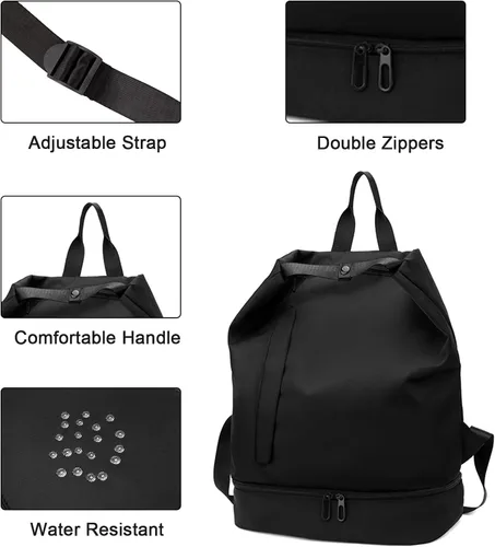 Vista 4 de Mochila de gimnasio, bolsa de gimnasio con compartimento para zapatos, mochila de viaje ligera para entrenamiento, deportes, casual, mochila