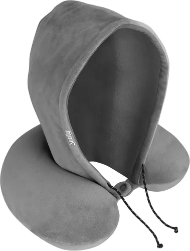 Vista 6 de Sealy Almohada de viaje - Almohada de cuello de avión con capucha, almohada de cuello de viaje para aviones, almohada de viaje de espuma
