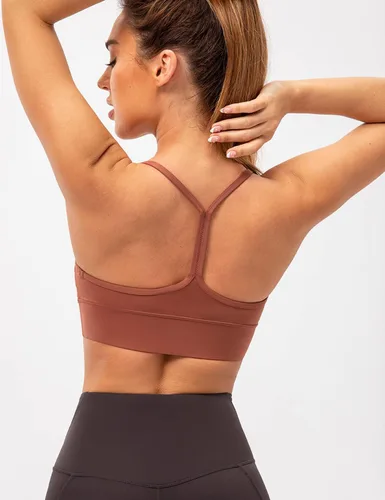 Vista 3 de Lavento Sujetador deportivo con espalda en Y para mujer, tirantes delgados, acolchado, de bajo impacto, para entrenamiento, yoga