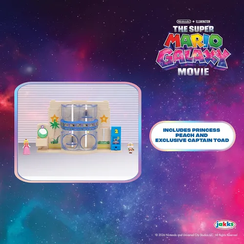 Vista 3 de The Super Mario Galaxy Movie – Gateway Galaxy Diorama Playset con 1.5 pulgadas Princes Peach y exclusivas figuras de acción de Captain Toad Mini