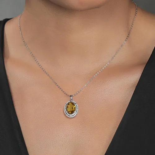 Vista 30 de Gem Stone King Collar con halo de dos filas de 5 a 10 quilates con piedra natal ovalada de 0.55 x 0.39 pulgadas en plata de ley 925 Collar