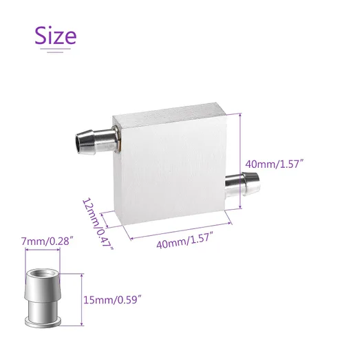 Vista 3 de DMiotech 1 paquete de 1.575 x 1.575 x 0.472 in de aluminio bloque de agua de refrigeración por computadora radiador pulido con 2 boquillas laterales