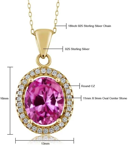 Vista 95 de Gem Stone King Collar con colgante de plata chapada en oro amarillo de 18 quilates de 0.433 x 0.354 in con piedra natal ovalada para mujer