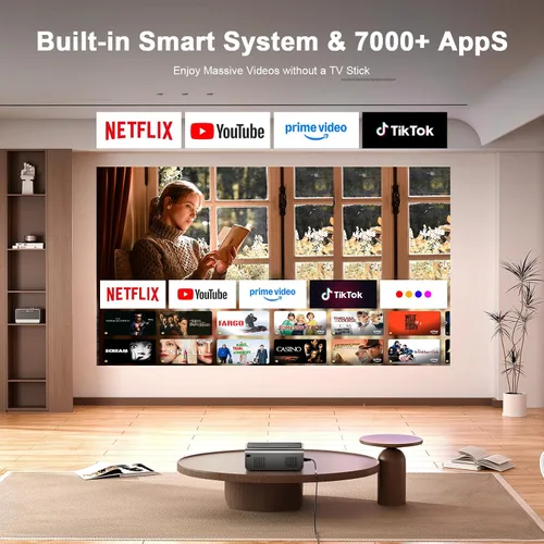 Vista 9 de [2000 ANSI y aplicación con licencia oficial] Proyector inteligente 4K con WiFi y Bluetooth, enfoque automático y Keystone, proyector portátil