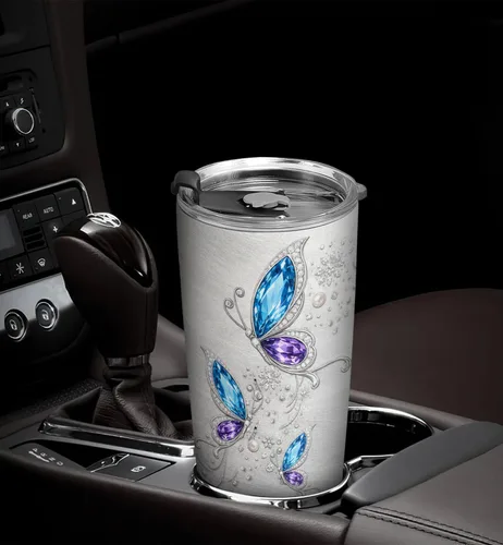 Vista 5 de 20oz Jewelry Butterfly Tumbler, Inspirational, Motivational Birthday Gifts for Butterfly Lovers, Coffee Tumbler for Women, Stainless Steel Double