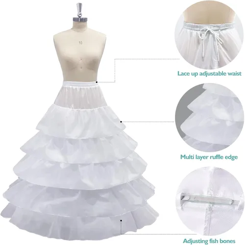 Vista 3 de Hanmgowns Enaguas para mujer, 4 aro, 5 capas de volantes, falda de crinolina para boda, vestido de novia, vestido de graduación, vestido de baile
