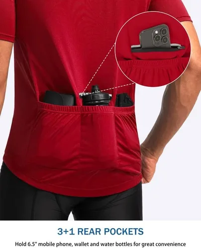 Vista 3 de Bikewa Maillot de ciclismo para hombre que absorbe la humedad, manga corta, UPF media cremallera, ciclismo, ciclismo de carretera, camisas