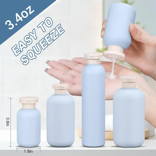 Vista 6 de ASEVAT Botella de plástico exprimible de 3.4 onzas para loción, recipiente vacío de plástico para champú y acondicionador, botellas de plástico