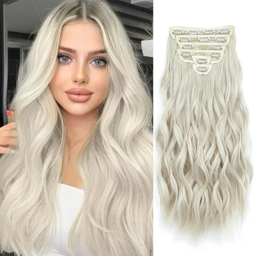Vista 20 de Extensiones de cabello con clip para mujer, mezcla negra oscura con reflejos marrón claro, 20 pulgadas, 6 piezas, extensiones de cabello largo
