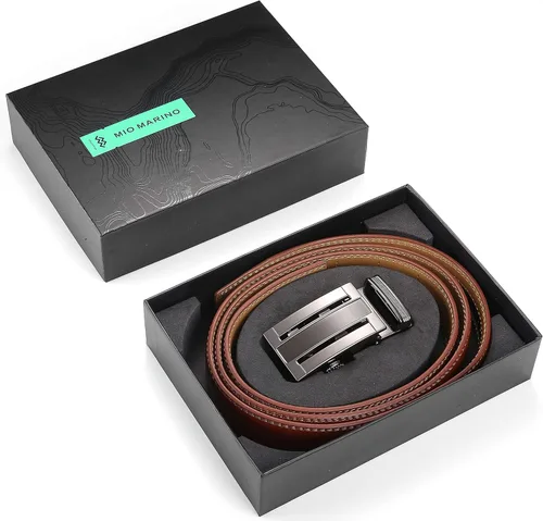 Vista 6 de Marino Cinturón de vestir de cuero genuino con hebilla automática, ajuste para ajustarse en una elegante caja de regalo