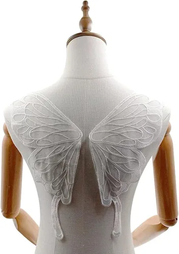 Vista 13 de 2 piezas de parches de encaje con moño, parches de encaje bordados blancos para decoración de vestido de novia y boda