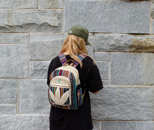 Vista 5 de Himalayan Fashion - Mochila mediana de cáñamo hecha a mano, estilo marihuana bohemia, bolsa de viaje, color negro, beige, negro, (Black, Beige)