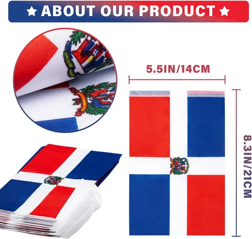 Vista 3 de Bandera de cuerda de la República Dominicana, pequeña mini bandera de la República Dominicana, bandera de escarapela, decoración nacional del país