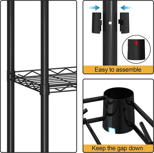 Vista 4 de HOMEFORT Estantería de alambre de 5 niveles, 5 estantes, estante de almacenamiento de metal, organizador duradero, perfecto para despensa, armario