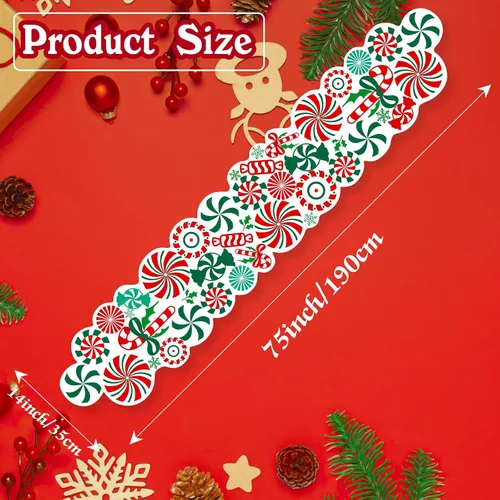 Vista 2 de FOIMAS Camino de Mesa de Dulces de Navidad, 71 x 13 pulgadas Camino de Mesa de Dulces Piruleta de Menta, Manteles de Mesa para Ornamento de Mesa