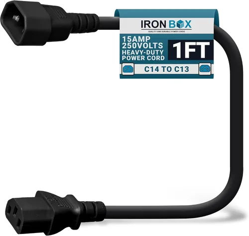 Vista 48 de IronBox Electric - Cable de Alimentación C14 a C13 de Servicio Pesado, 15A, 250V, Cable de Extensión para Computadora 14/3 AWG - Cables