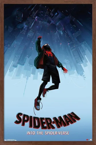 Vista 17 de Trends International Spider-Man de Marvel póster Into The Spider-Verse-Falling de 14.72 x 22.37 pulgadas, versión enmarcada en madera reutilizada