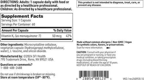 Vista 5 de Klaire Labs Vitamina K2-50 Microgramos como Menaquinone-7 MK-7, sin soja, gluten o lácteos (60 cápsulas)