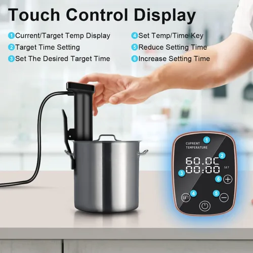 Vista 8 de Olla Sous Vide de 1100 W para carne perfecta y pollo tierno circulador de inmersión ultra silencioso con control táctil preciso y temporizador