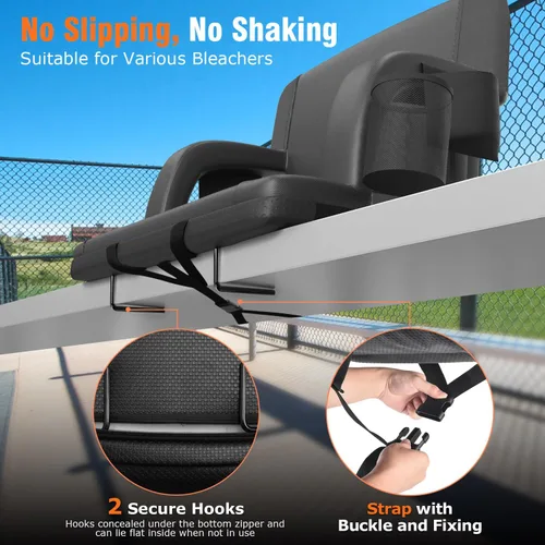 Vista 4 de Suteck Dual-Side Heated Stadium Seats with Back Support, Wide Portable Stadium Chair, Foldable Bleacher Chair W/USB 3-Level Heating, 5 Storage
