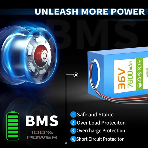 Vista 3 de Batería de litio de 36 V 7800 mAh, BMS de 30 A integrado, conector XT60 SM para proyectos de bricolaje Jetson Bolt Pro y 100W-600W, con cargador
