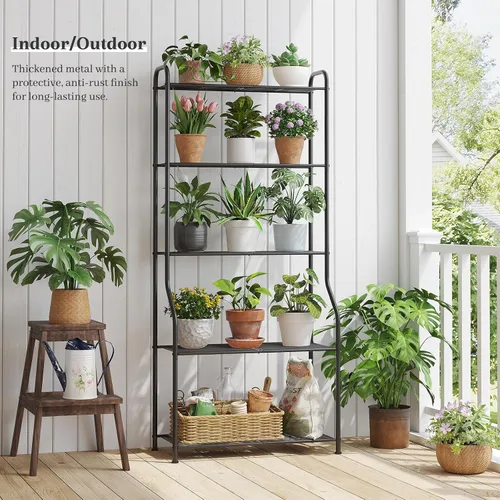 Vista 3 de Kitsanery Soporte para plantas de interior y exterior para múltiples plantas, estante de metal resistente de 5 niveles, escalera grande para jardín