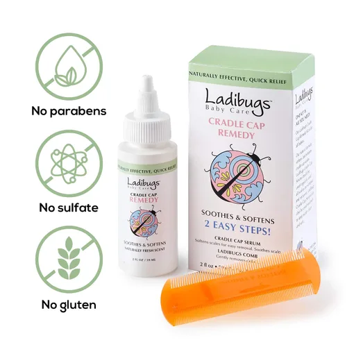 Vista 3 de Ladibugs Baby Care - Kit de remedio para cuna de 2 pasos, 3 onzas, incluye suero de cuna y peine de dientes finos, elimina eficazmente escamas