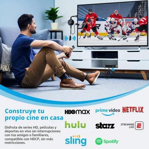 Vista 5 de Transmisor y receptor HDMI inalámbrico 4K, AIMIBO extensor HDMI inalámbrico transmisión en vivo de video/audio sin retraso para laptop, PC