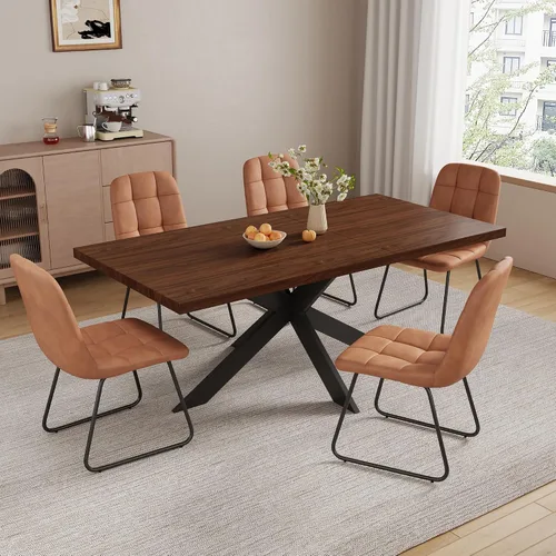 Vista 24 de ZckyCine Juego de mesa de comedor extensible de 6 piezas, moderna mesa de madera gris de 63 a 79 pulgadas con 6 sillas de tela gris, mesa de comedor
