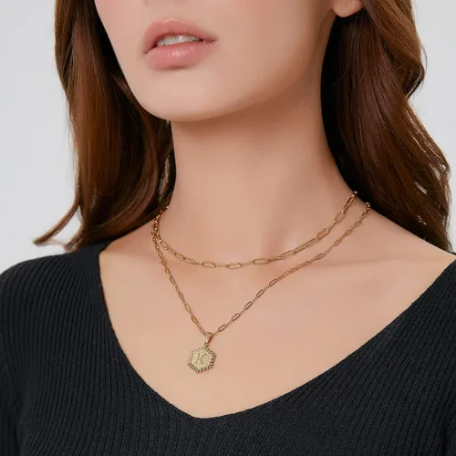 Vista 3 de Gold Layered Necklaces for Women,14K Gold Plated Paperclip Chain Necklace Personalized Letter Pendant Initial Necklaces Gold Jewelry