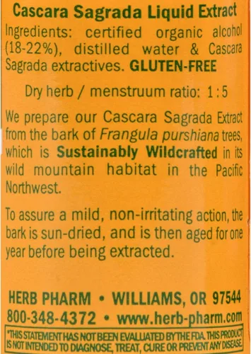 Vista 2 de Herb Pharm Extracto líquido de Cascara Sagrada para apoyo digestivo - 1 onza