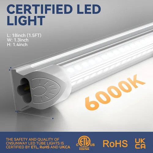 Vista 4 de CNSUNWAY Luz LED de Taller de 1.5 Pies, Iluminación Bajo Gabinete de 20W de Alta Eficiencia (6000K Blanco Frío), Accesorios de Tubo T8 en Forma de V
