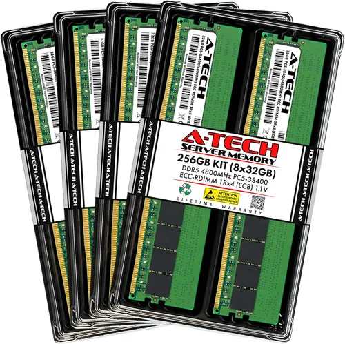 Vista 24 de A-Tech 16GB DDR5 4800MHz PC5-38400 ECC RDIMM 1Rx8 (EC8 10x4) Rango único 1.1V ECC Registrado DIMM 288-Pin Módulo de actualización de memoria RAM