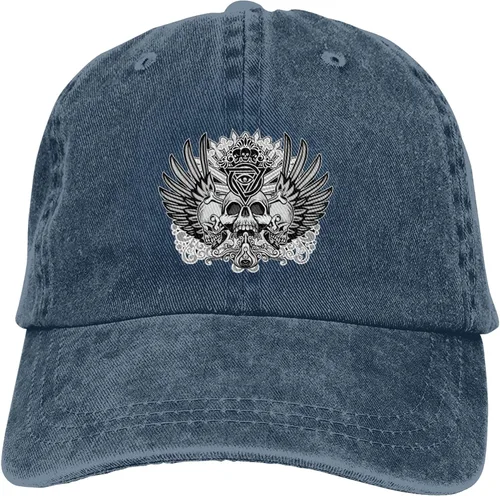 Vista 9 de Cowboy Hat Trendy Hats for Man and Women Djustable Four Season Outdoor Baseball Cap of Hell Skull with Angel Navy Blue