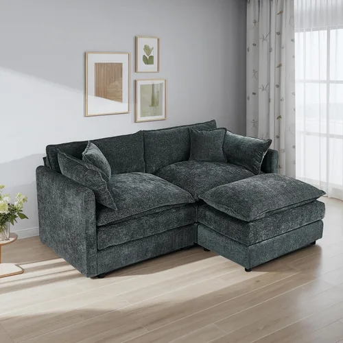 Vista 28 de Setawix Sofá Profundo de 3 Plazas con Otomana, Sofás de Nube en Forma de L de 112.2" para Sala de Estar, Sofá de Nube de Chenilla con Asiento Café