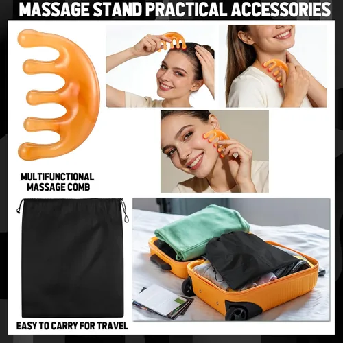 Vista 6 de Reposacabezas de masaje para cama con bolsa de almacenamiento, masajeador de cuero cabelludo, soporte de cabeza de masaje de cuero ajustable