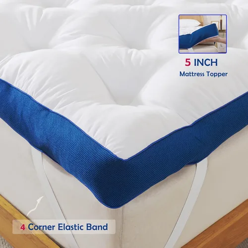 Vista 6 de WhatsBedding Cubrecolchón de espuma viscoelástica de 5 pulgadas para dolor de espalda, relleno de relleno suave y transpirable, cubrecolchón grueso