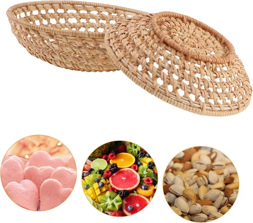 Vista 6 de Bandeja de mimbre para servir de ratán, cesta de pan tejida de mimbre, plato de mimbre para aperitivos de galletas, cenas, mesas de café, desayuno