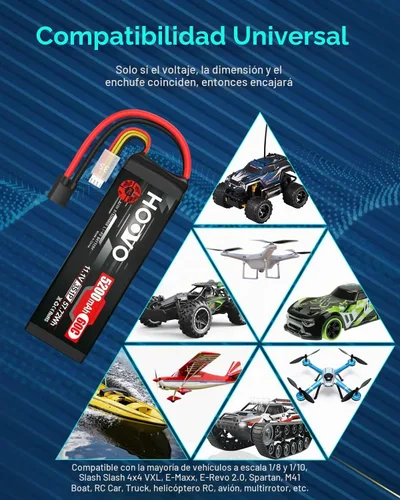 Vista 7 de HOOVO Batería LiPo de 11.1V 3S 5200mAh 60C con enchufe Tr 2Packs