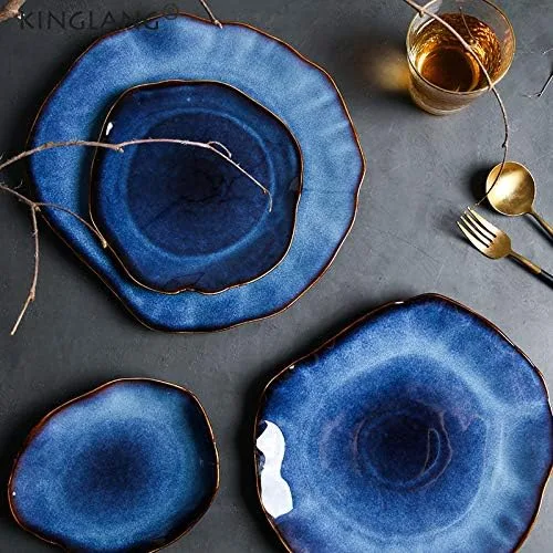 Vista 5 de Juego de 4 platos de cerámica nórdica para ensalada irregular, esmalte Klin Glaze