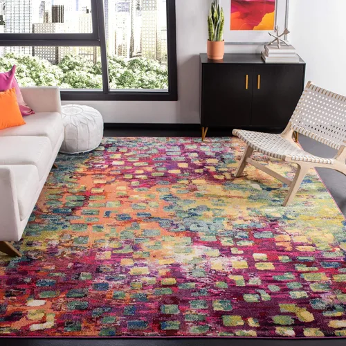 Vista 44 de SAFAVIEH Colección Madison - Alfombra de pasillo, 2'2" x 6', color fucsia y oro, diseño bohemio abstracto envejecido, no desprende pelusa y fácil